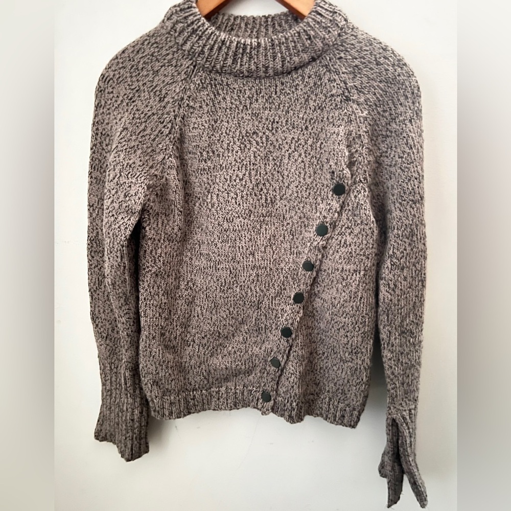 Zara Black & Tan Crew Neck Button Sweater Size L - Picture 2 of 9